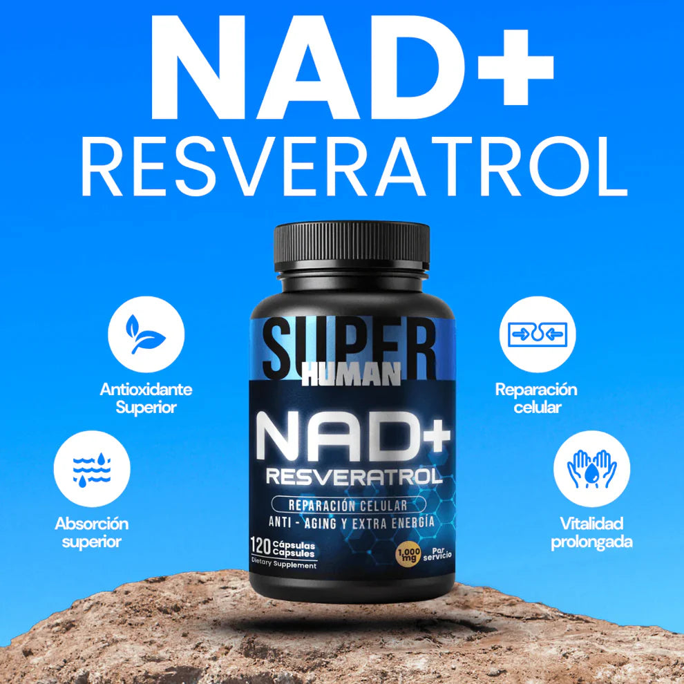 🧬NAD + Resveratrol💊 - Cápsulas de Reparación Celular Antienvejecimiento y Energía Extra - SuperHuman™